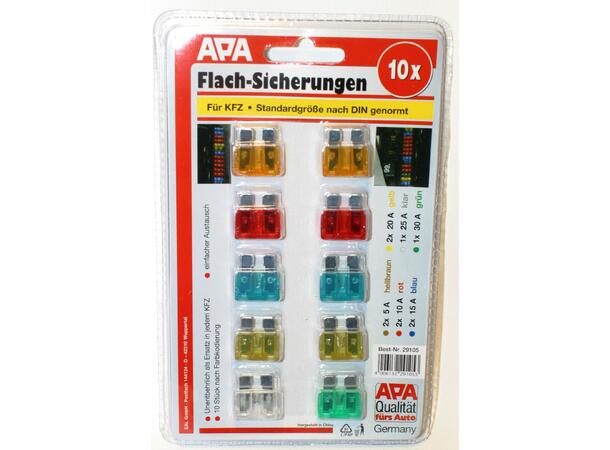 Sikringssort. Flatstift - 10 stk Assortert - Blisterpakke 